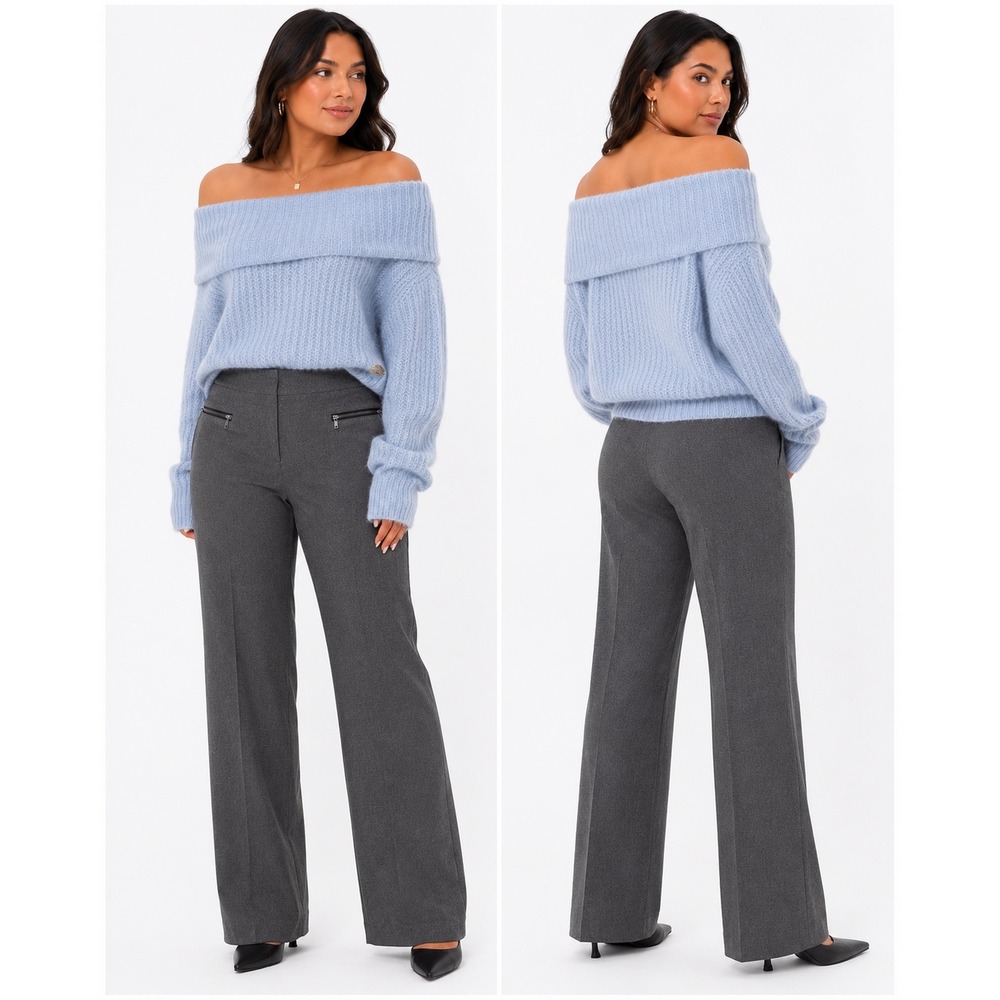 Guess Sweater Women Medium Blue Off Shoulder Ribbed Knit Fuzzy Pullover Coquette